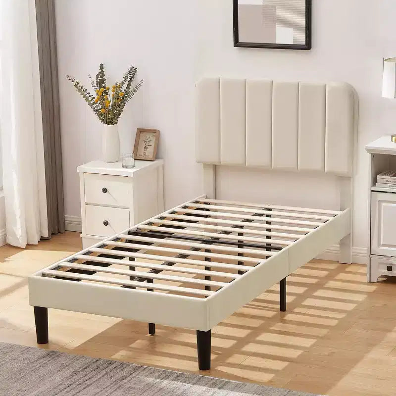 VECELO Velvet Upholstered Platform Bed Frame with Adjustable Headboard, Sturdy Wood Slat Support, No Box Spring Required