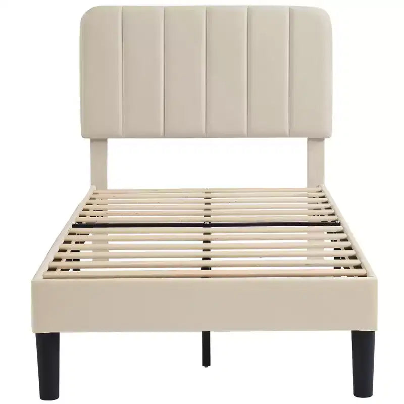 VECELO Velvet Upholstered Platform Bed Frame with Adjustable Headboard, Sturdy Wood Slat Support, No Box Spring Required