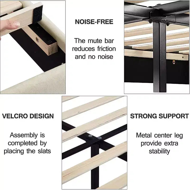 VECELO Velvet Upholstered Platform Bed Frame with Adjustable Headboard, Sturdy Wood Slat Support, No Box Spring Required
