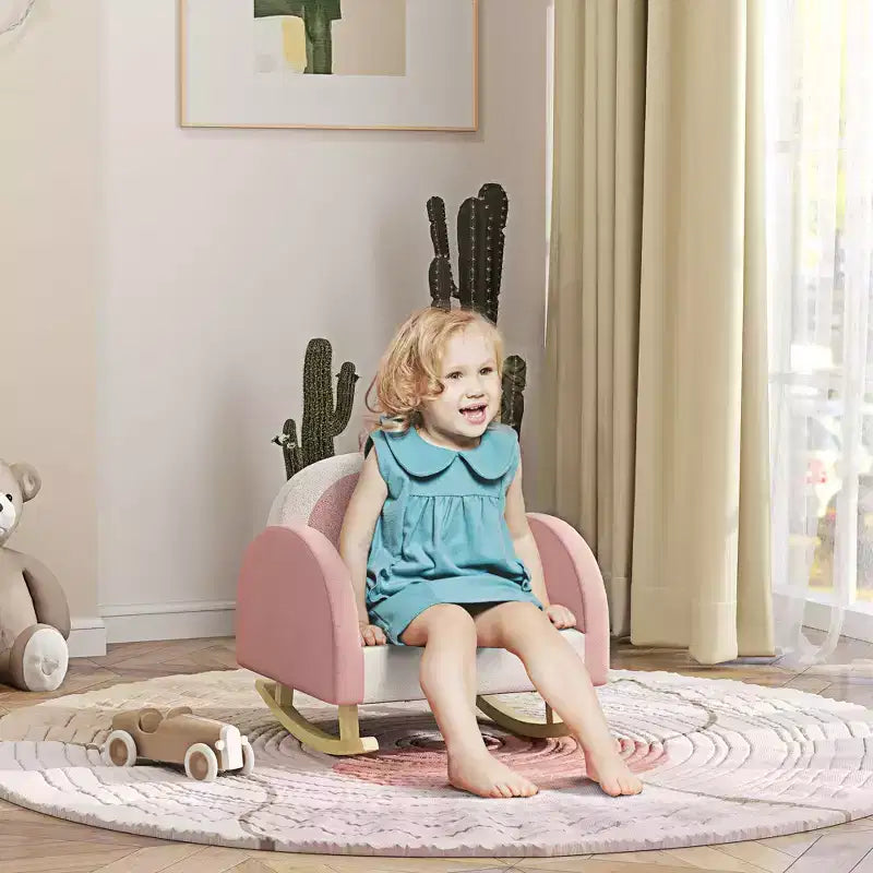 Qaba Kids Rocking Chair, Princess Crown Toddler Chair, Children's Armchair Rocker w/ Rainbow Backrest for Bedroom Playroom, Pink