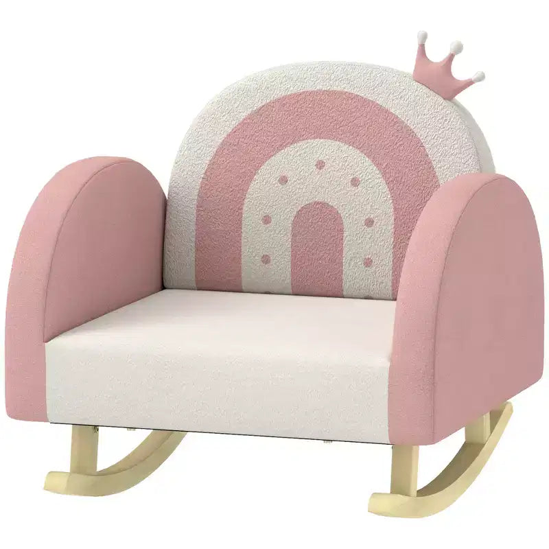 Qaba Kids Rocking Chair, Princess Crown Toddler Chair, Children's Armchair Rocker w/ Rainbow Backrest for Bedroom Playroom, Pink
