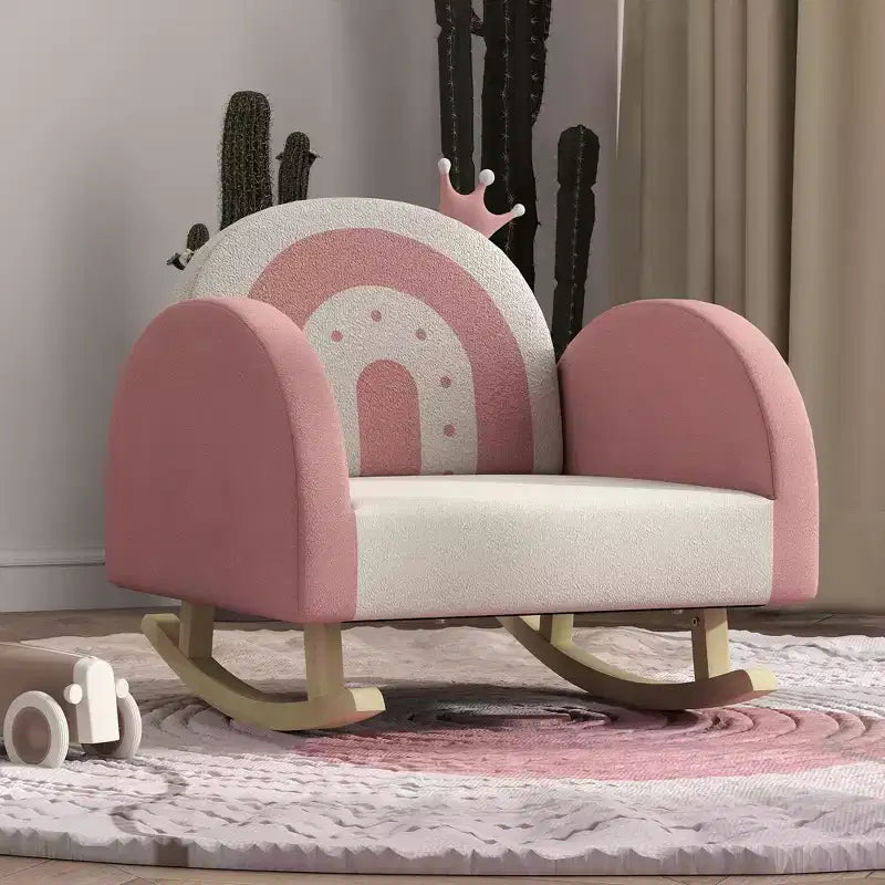 Qaba Kids Rocking Chair, Princess Crown Toddler Chair, Children's Armchair Rocker w/ Rainbow Backrest for Bedroom Playroom, Pink