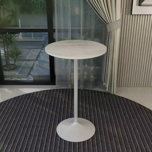 Leisuremod Verve 27 Round Bar Height Dining Table - Modern Resin Top with White Steel Pedestal Base Counter Height Table for Kitchen, Home, and Pub