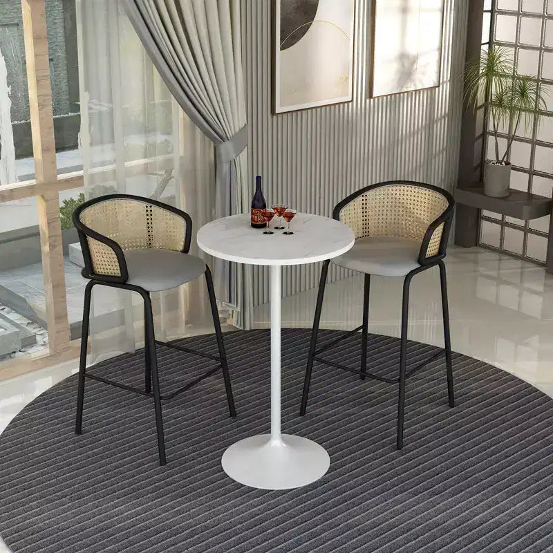 Leisuremod Verve 27 Round Bar Height Dining Table - Modern Resin Top with White Steel Pedestal Base Counter Height Table for Kitchen, Home, and Pub