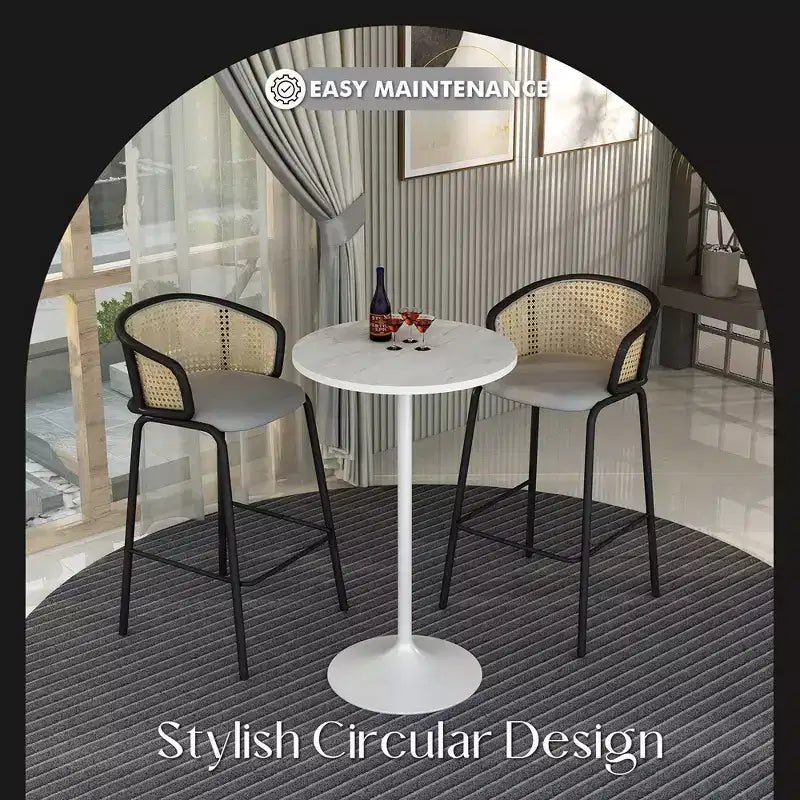 Leisuremod Verve 27 Round Bar Height Dining Table - Modern Resin Top with White Steel Pedestal Base Counter Height Table for Kitchen, Home, and Pub