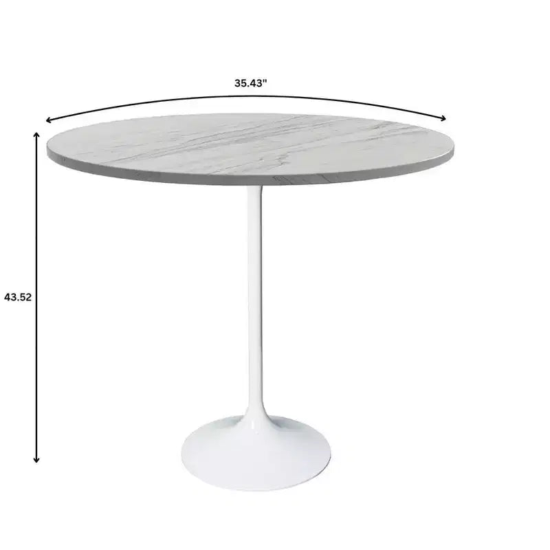 Leisuremod Verve 27 Round Bar Height Dining Table - Modern Resin Top with White Steel Pedestal Base Counter Height Table for Kitchen, Home, and Pub