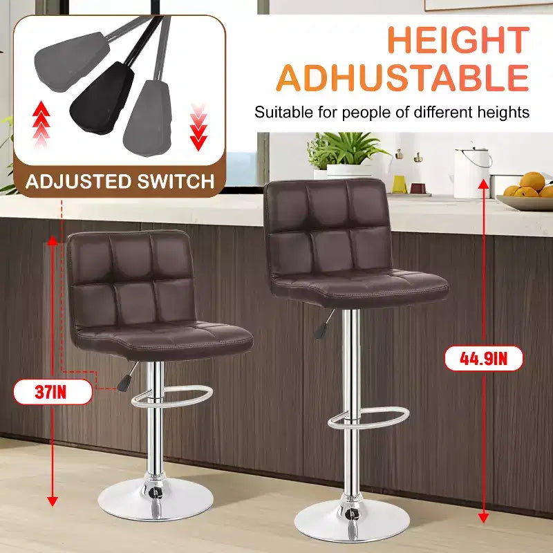 FDW Bar Stool Height Adjustable Swivel Stool with Back PU Leather Kitchen Counter Stools Set of 2 Dining Chairs