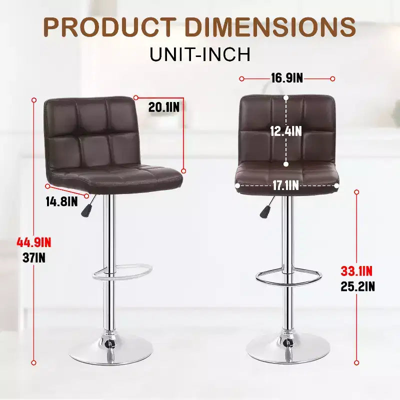 FDW Bar Stool Height Adjustable Swivel Stool with Back PU Leather Kitchen Counter Stools Set of 2 Dining Chairs