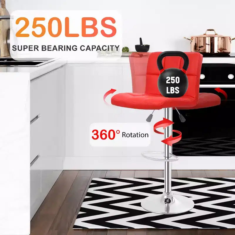 FDW Bar Stool Height Adjustable Swivel Stool with Back PU Leather Kitchen Counter Stools Set of 2 Dining Chairs