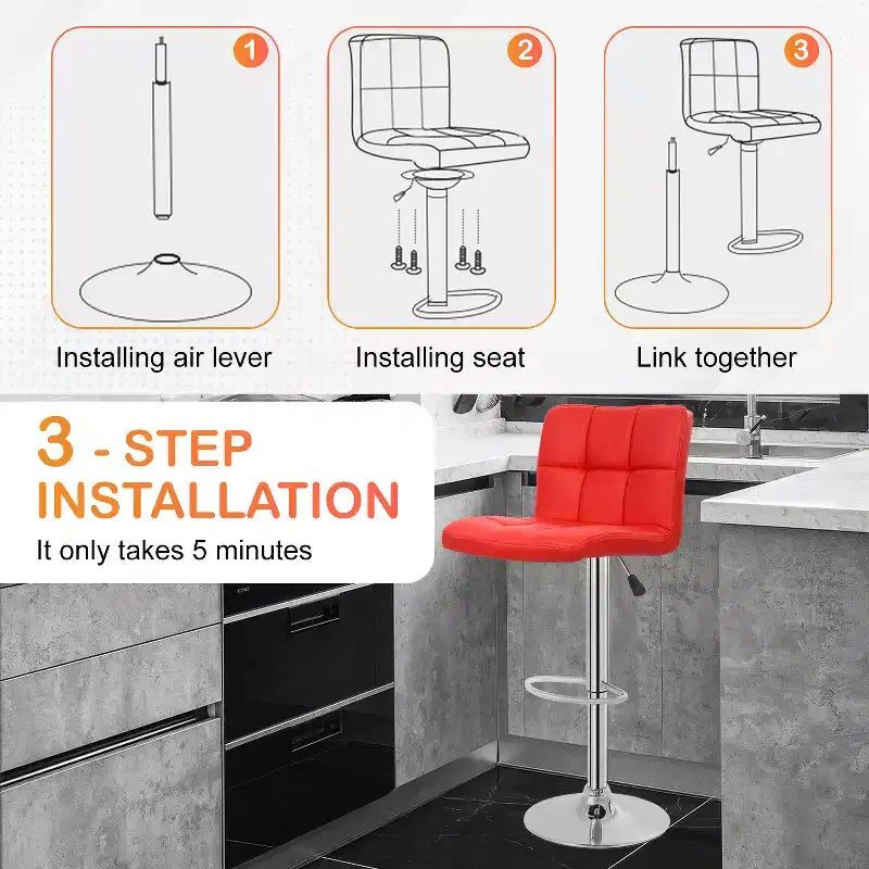 FDW Bar Stool Height Adjustable Swivel Stool with Back PU Leather Kitchen Counter Stools Set of 2 Dining Chairs