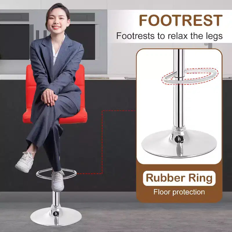 FDW Bar Stool Height Adjustable Swivel Stool with Back PU Leather Kitchen Counter Stools Set of 2 Dining Chairs