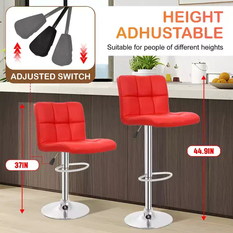 FDW Bar Stool Height Adjustable Swivel Stool with Back PU Leather Kitchen Counter Stools Set of 2 Dining Chairs