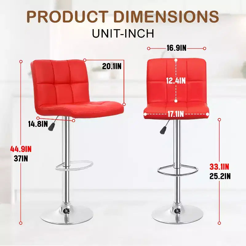FDW Bar Stool Height Adjustable Swivel Stool with Back PU Leather Kitchen Counter Stools Set of 2 Dining Chairs