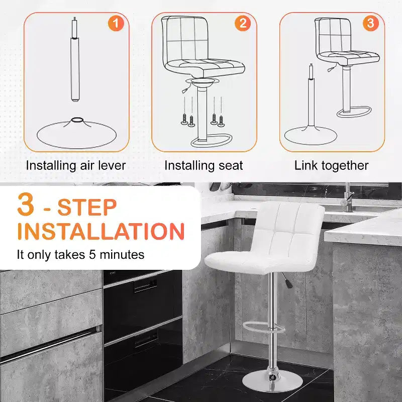 FDW Bar Stool Height Adjustable Swivel Stool with Back PU Leather Kitchen Counter Stools Set of 2 Dining Chairs