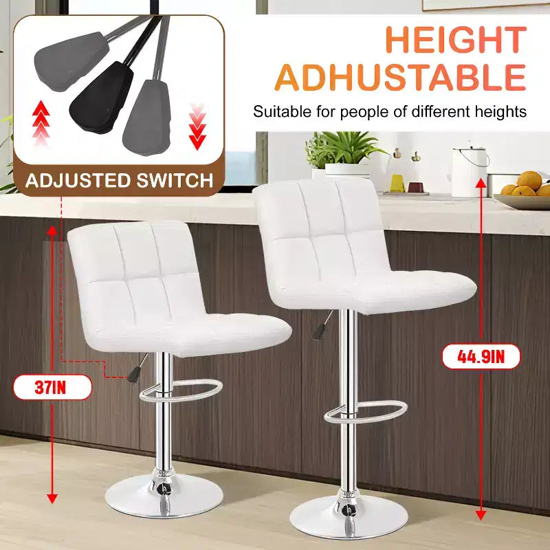 FDW Bar Stool Height Adjustable Swivel Stool with Back PU Leather Kitchen Counter Stools Set of 2 Dining Chairs