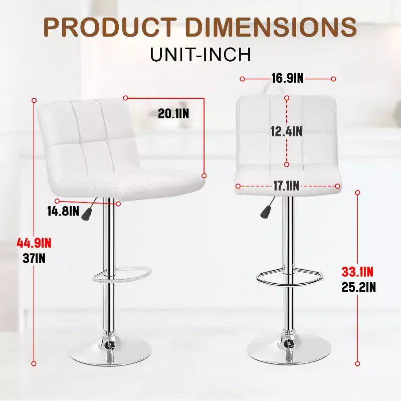 FDW Bar Stool Height Adjustable Swivel Stool with Back PU Leather Kitchen Counter Stools Set of 2 Dining Chairs