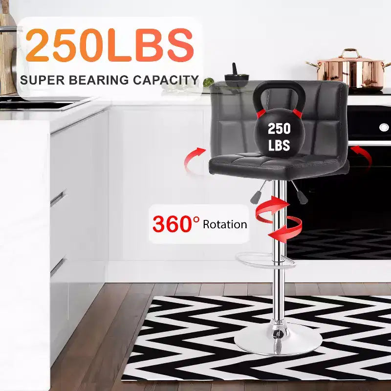 FDW Bar Stool Height Adjustable Swivel Stool with Back PU Leather Kitchen Counter Stools Set of 2 Dining Chairs