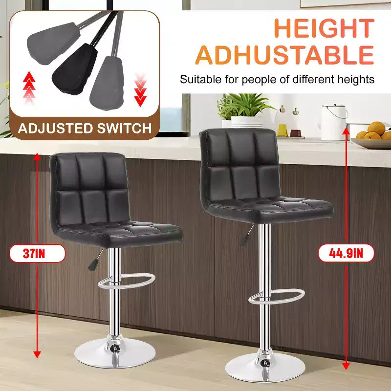 FDW Bar Stool Height Adjustable Swivel Stool with Back PU Leather Kitchen Counter Stools Set of 2 Dining Chairs