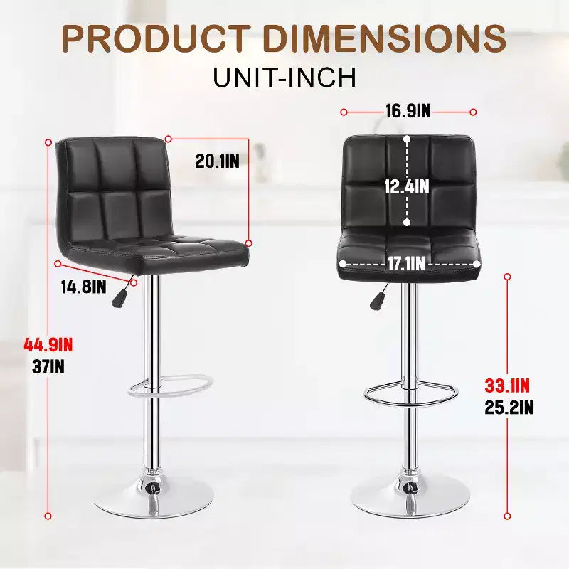 FDW Bar Stool Height Adjustable Swivel Stool with Back PU Leather Kitchen Counter Stools Set of 2 Dining Chairs