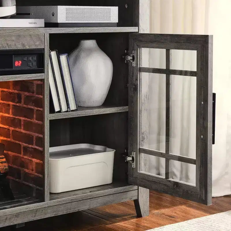 55 Modern TV Stand, Media Entertainment Center Console With Insert Fireplace, TV Media Storage Cabinet Chest For Living Room