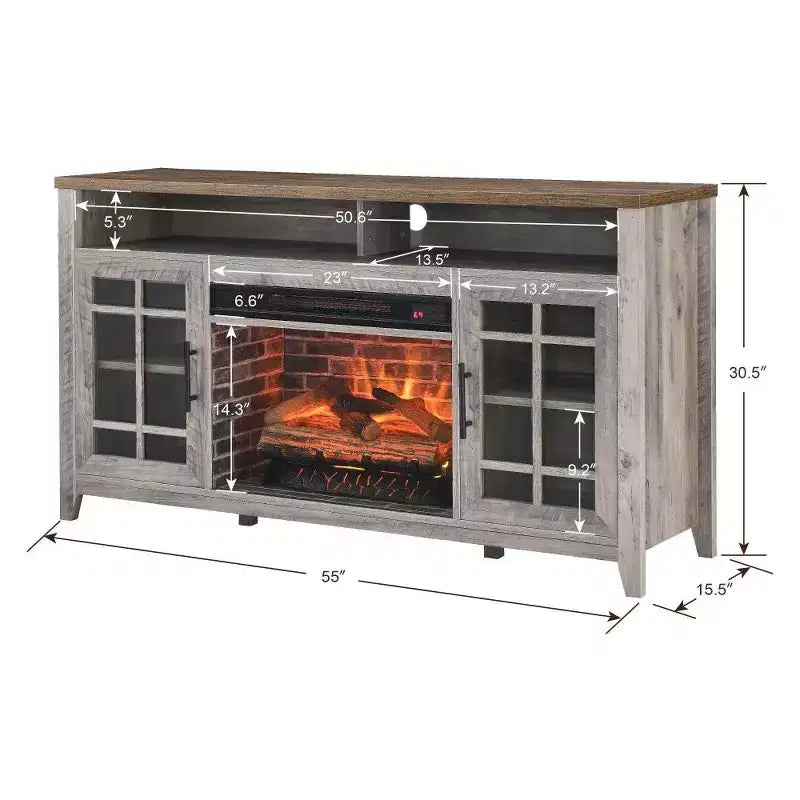55 Modern TV Stand, Media Entertainment Center Console With Insert Fireplace, TV Media Storage Cabinet Chest For Living Room