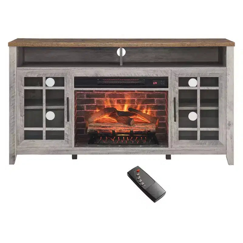 55 Modern TV Stand, Media Entertainment Center Console With Insert Fireplace, TV Media Storage Cabinet Chest For Living Room