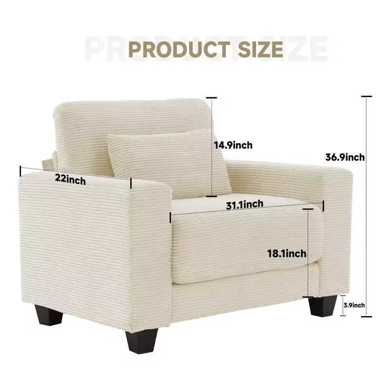 Hyleory 44.48'' Corduroy Accent Chair, Sofa Chair with Large Seat and Wide Armrests, Modern Armchair Reading Chairs for Bedroom Living Room(set of 2)