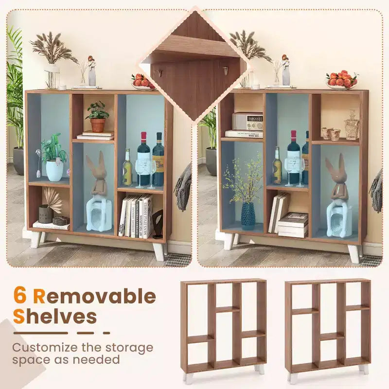 Costway 1 PCS 9-Cube Bookcase with 6 Removable Shelves Raised Support Feet for Living Room Brown/White
