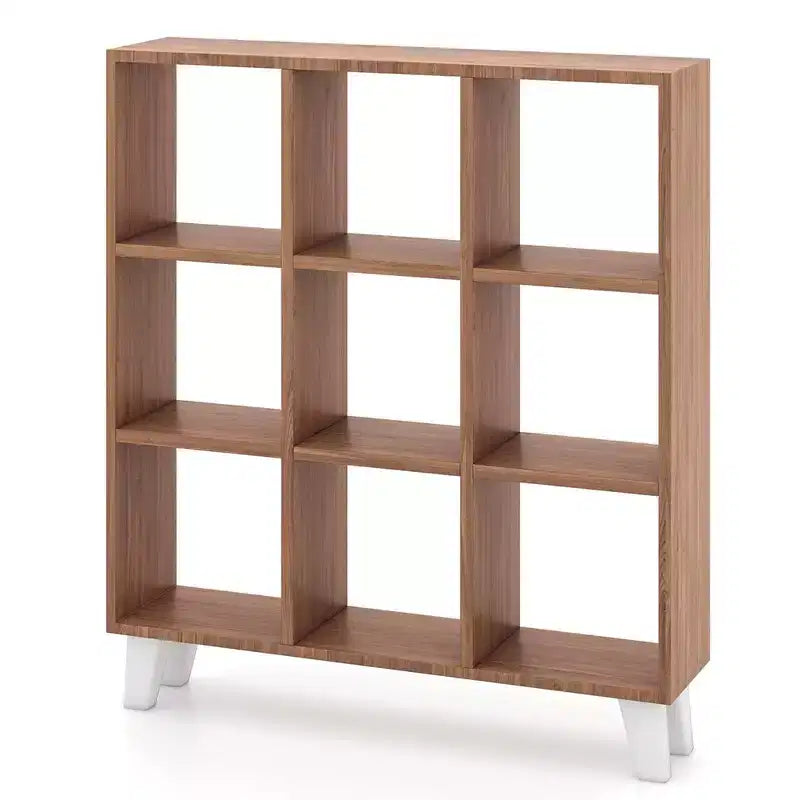 Costway 1 PCS 9-Cube Bookcase with 6 Removable Shelves Raised Support Feet for Living Room Brown/White