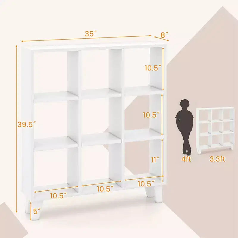 Costway 1 PCS 9-Cube Bookcase with 6 Removable Shelves Raised Support Feet for Living Room Brown/White