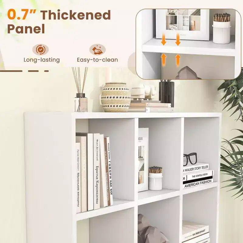 Costway 1 PCS 9-Cube Bookcase with 6 Removable Shelves Raised Support Feet for Living Room Brown/White