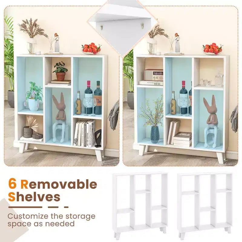 Costway 1 PCS 9-Cube Bookcase with 6 Removable Shelves Raised Support Feet for Living Room Brown/White