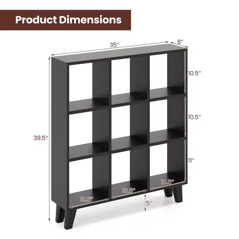 Costway 1 PCS 9-Cube Bookcase with 6 Removable Shelves Raised Support Feet for Living Room Brown/White