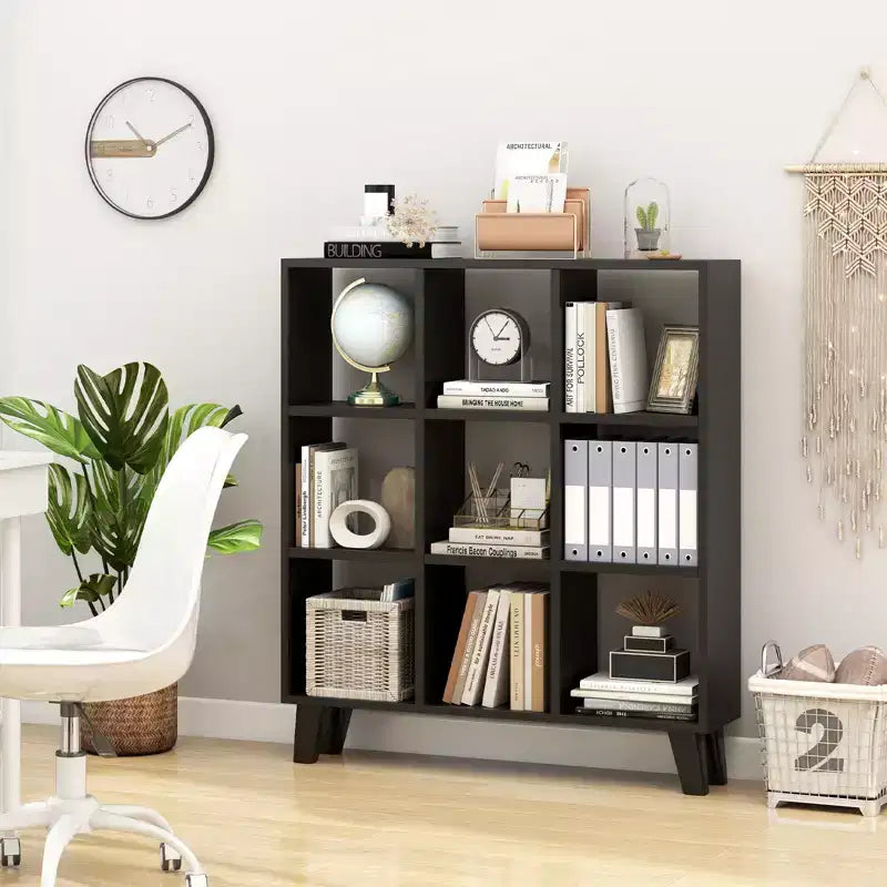 Costway 1 PCS 9-Cube Bookcase with 6 Removable Shelves Raised Support Feet for Living Room Brown/White