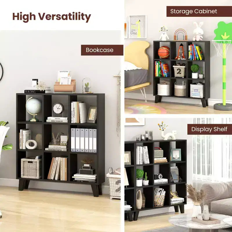 Costway 1 PCS 9-Cube Bookcase with 6 Removable Shelves Raised Support Feet for Living Room Brown/White