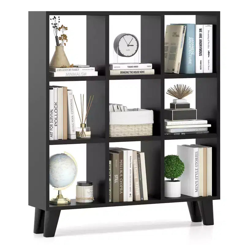 Costway 1 PCS 9-Cube Bookcase with 6 Removable Shelves Raised Support Feet for Living Room Brown/White