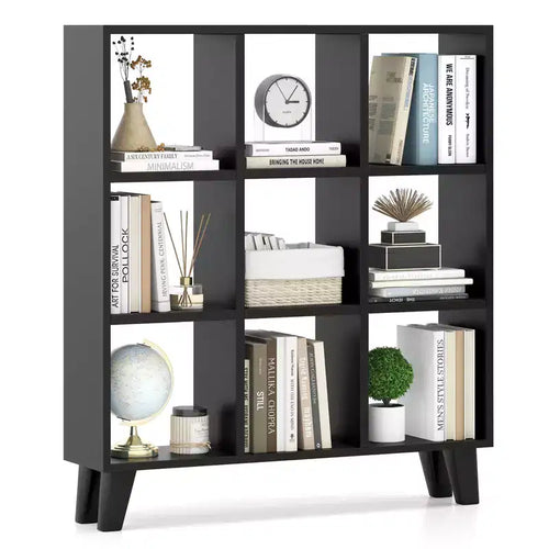 Costway 1 PCS 9-Cube Bookcase with 6 Removable Shelves Raised Support Feet for Living Room Brown/White