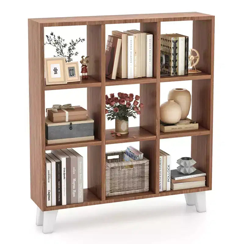Costway 1 PCS 9-Cube Bookcase with 6 Removable Shelves Raised Support Feet for Living Room Brown/White