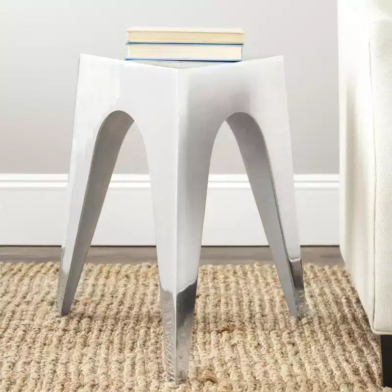 Indium Triangle Aluminum Side Table - FOX5501A - Silver - Safavieh Couture