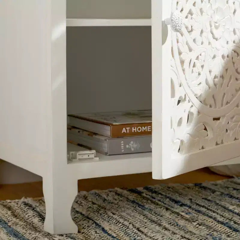 Reimu 2 Shelf 1 Door Nightstand - NST5306 - White Washed - Safavieh