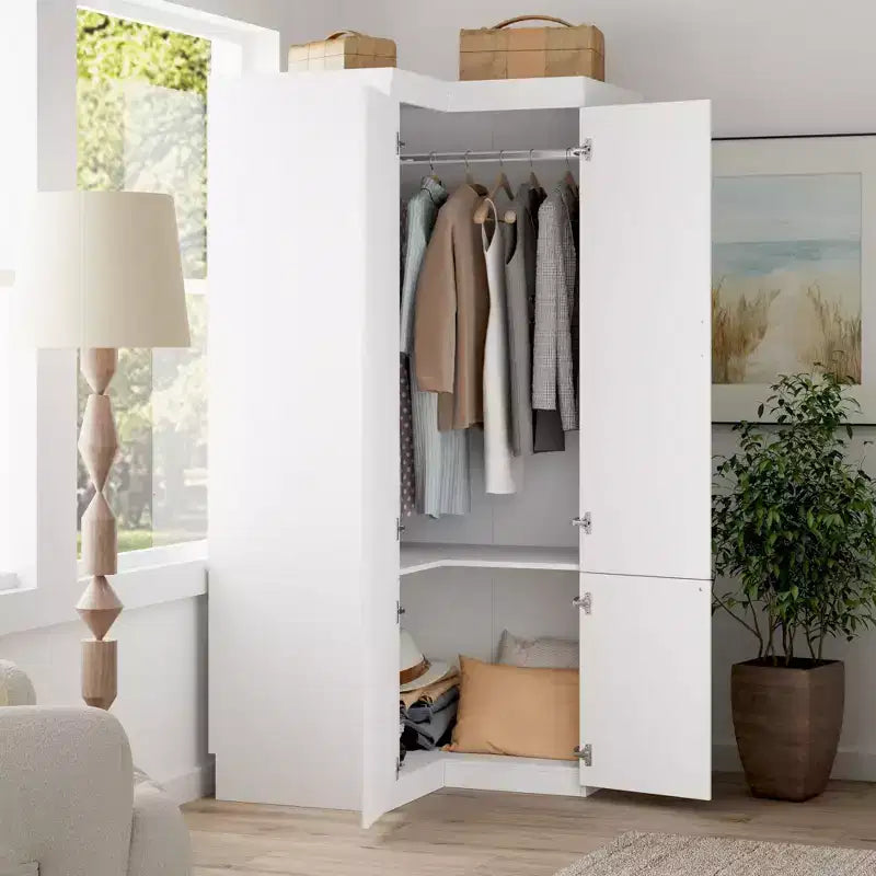 Famapy White Combo Armoire Modern Cloths Storage Cabinet