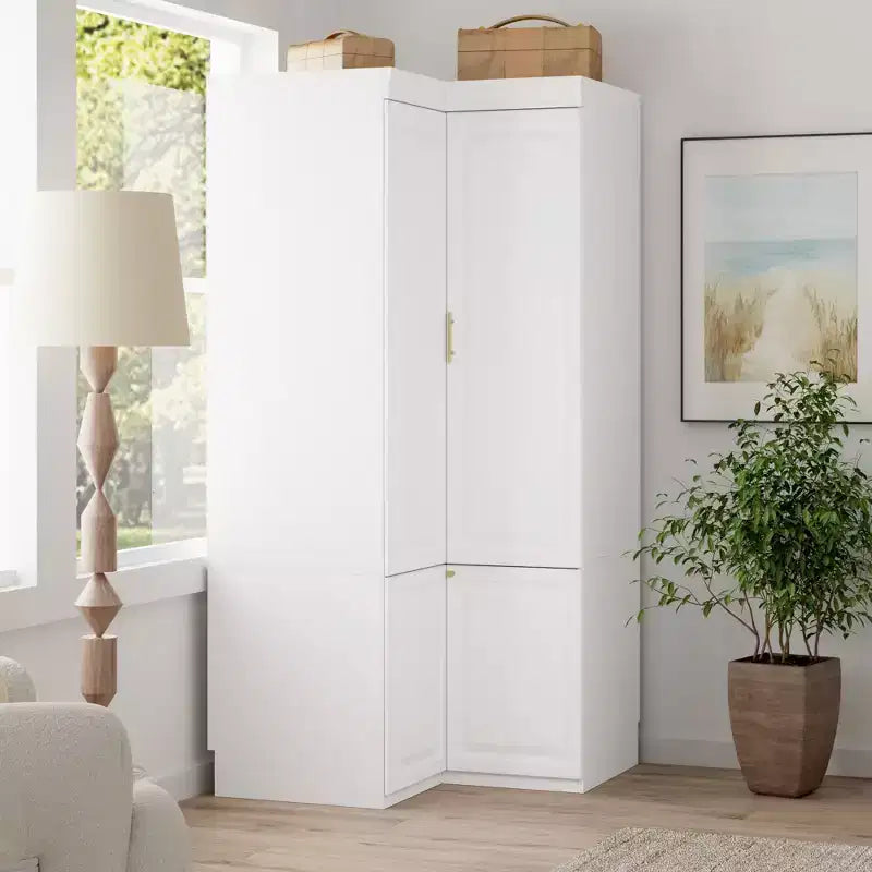 Famapy White Combo Armoire Modern Cloths Storage Cabinet