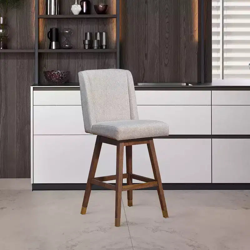 Armen Living Stancoste Wood Finish with Fabric Swivel Counter Height Barstool