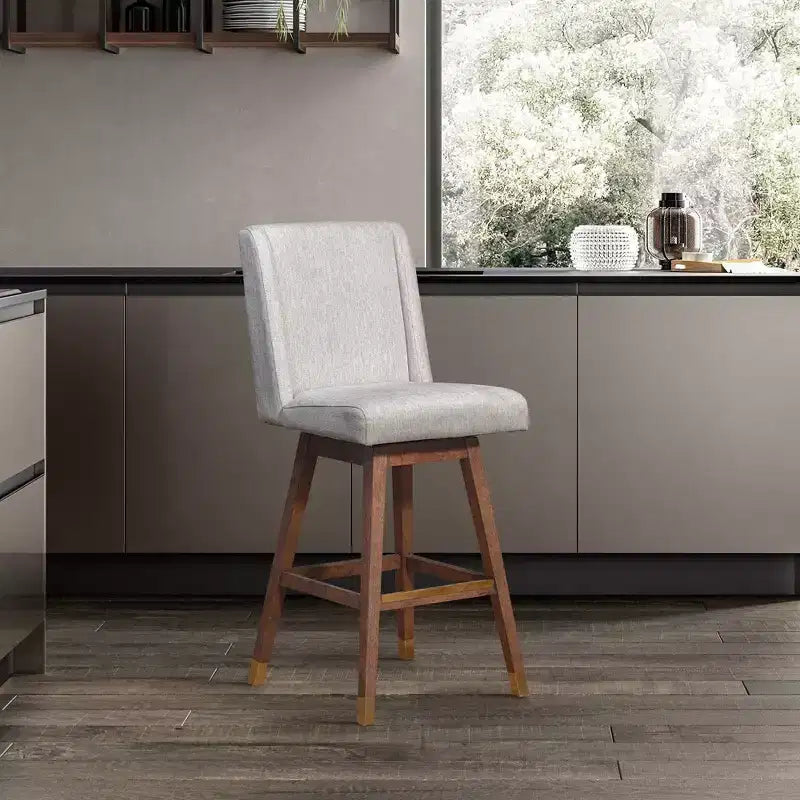 Armen Living Stancoste Wood Finish with Fabric Swivel Counter Height Barstool