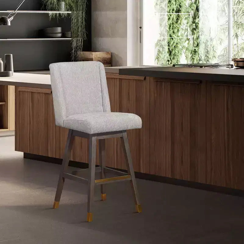 Armen Living Stancoste Wood Finish with Fabric Swivel Counter Height Barstool