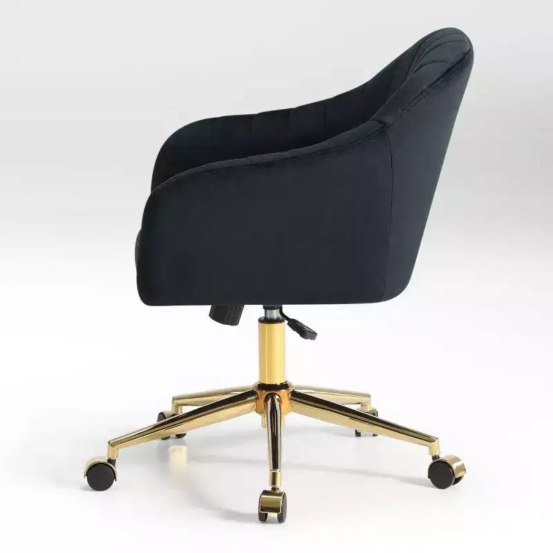 WestinTrends Phoebe Upholstered Velvet Swivel Vanity Office Chair With Wheels, Black