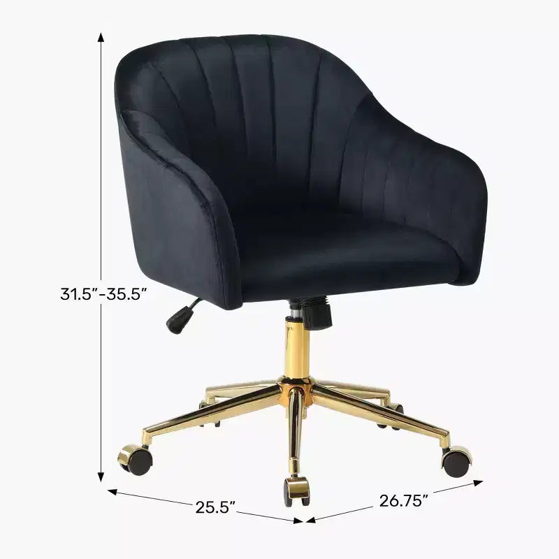 WestinTrends Phoebe Upholstered Velvet Swivel Vanity Office Chair With Wheels, Black