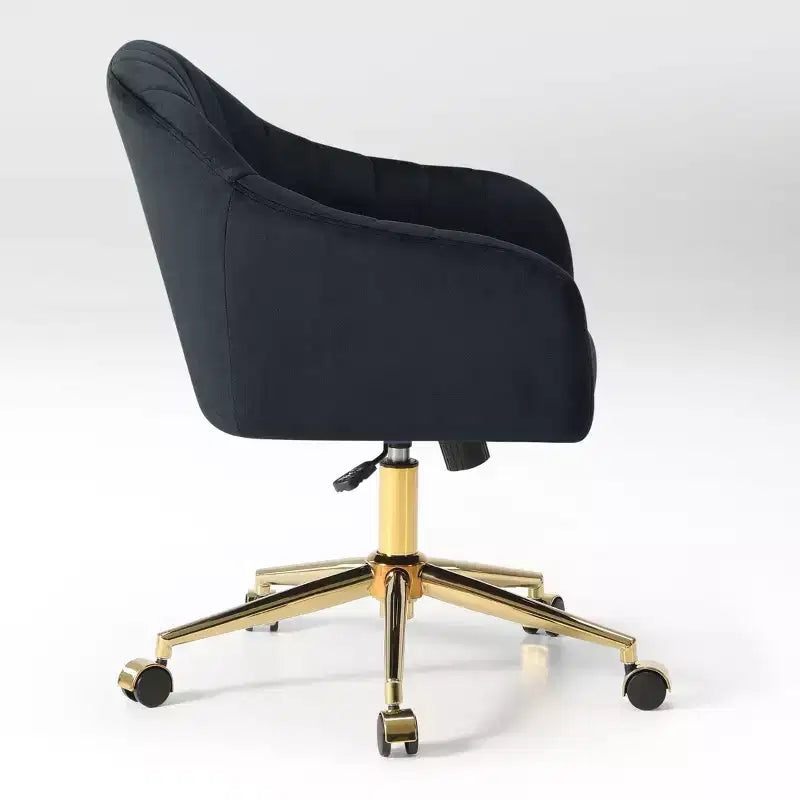 WestinTrends Phoebe Upholstered Velvet Swivel Vanity Office Chair With Wheels, Black