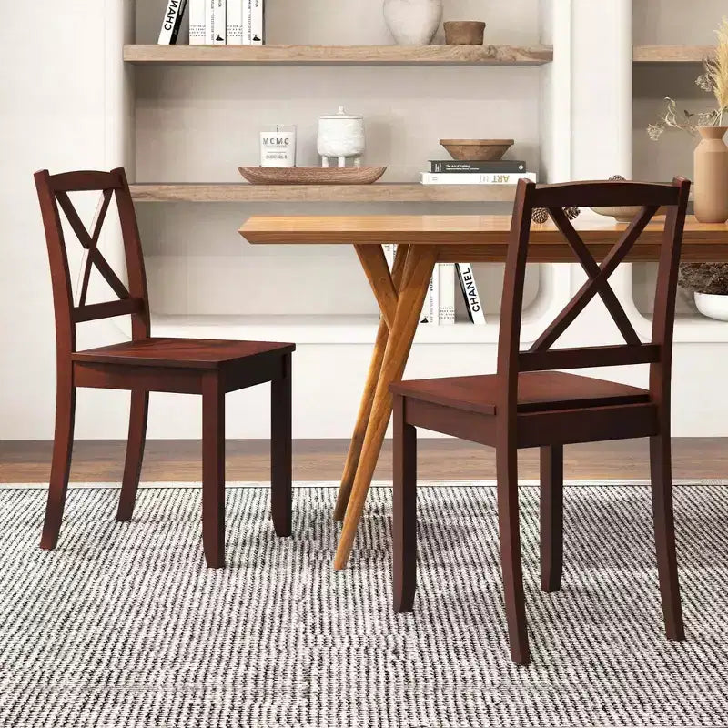 Costway Dining Chair Set of 2 Kitchen Side Chairs with Rubber Wood Legs & Cross Back White/Black/Brown