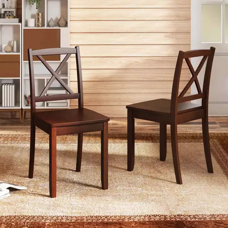 Costway Dining Chair Set of 2 Kitchen Side Chairs with Rubber Wood Legs & Cross Back White/Black/Brown